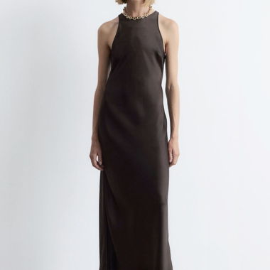 & other stories ärmelloses Kleid satin braun