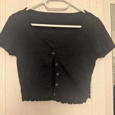 Black Cropped Top with Button Placket