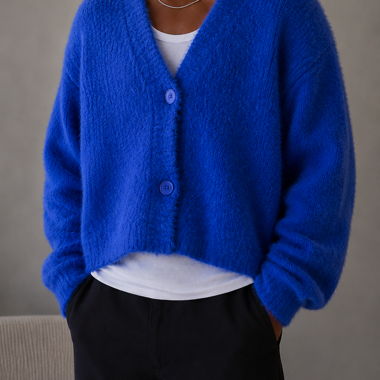 Cardigan en laine mohair douce bleue