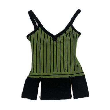 black/green striped tank top with black mesh