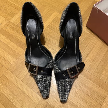Grey tweed pointed high heel pumps 38