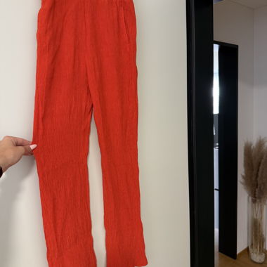Red Pleated Wide-Leg Pants