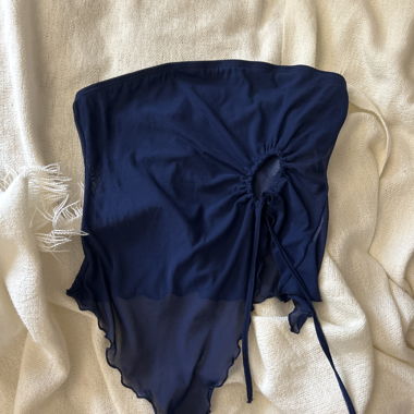 Navy Satin Strapless Top