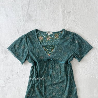 Japanese Green Floral Lace Top (S/M)
