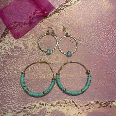Boucles d'oreilles créoles turquoise lot 