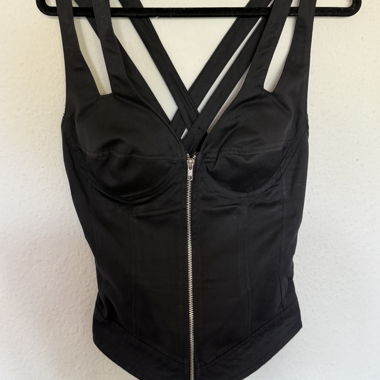Black Corset Zip Front Top Strappy Bustier Y2K