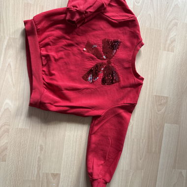 Maglione rosso bambino con paillettes fiocco
