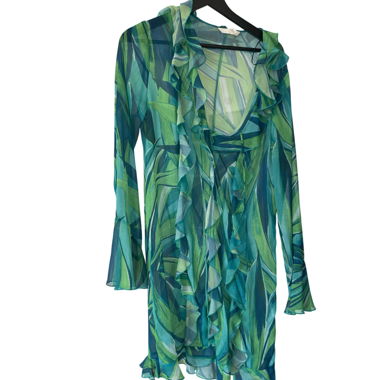 Green Chiffon Dress with Leaf Print