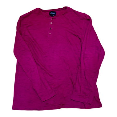 Burgundy long-sleeve top with button placket