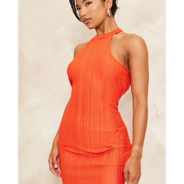 Pleated high-neck dress