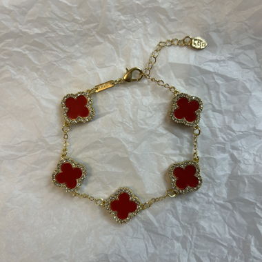 Clover Crystal Bracelet red - 18k gold plated 