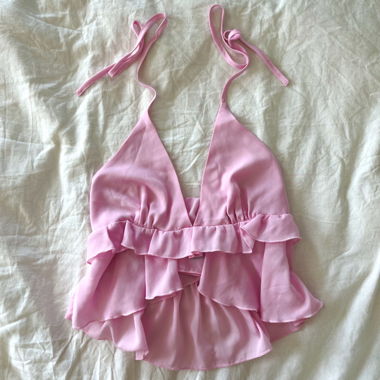 UUE Pink Ruffle Halter Top