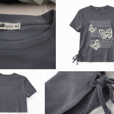 T-shirt grigia con farfalla