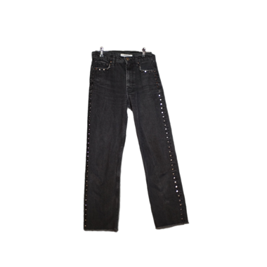 Black studded straight-leg jeans