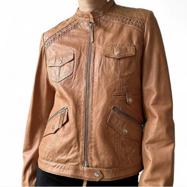 Brown/orange real leather jacket