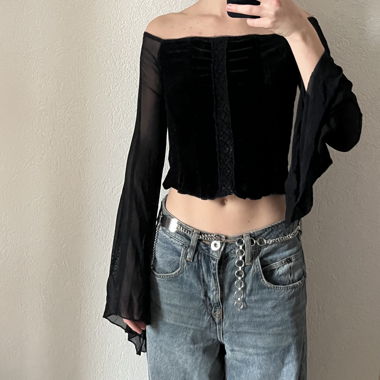 Ethereal black velvet and sheer top