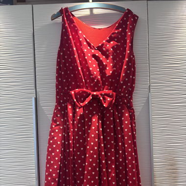 Red Dress with Heart Pattern, Size S - handmade,