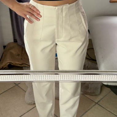 High-waist cream trousers