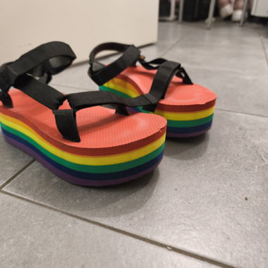 Rainbow wedge sandals 🌈