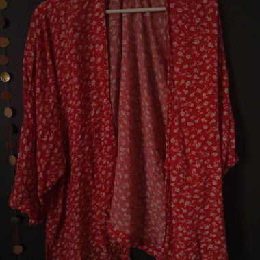 Orange kimono blouse with floral pattern M/L