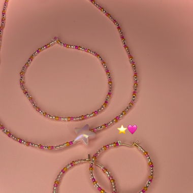 pinke stern halskette, armband und ohrringe (set)