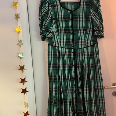 Vintage Check Dress with Puff Sleeves