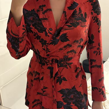 Red Floral Belted Blazer