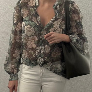 Reiss florales Sheer-Blusenshirt in Olivgrün