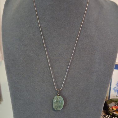 Green Fluorite Gemstone Pendant Silver Necklace