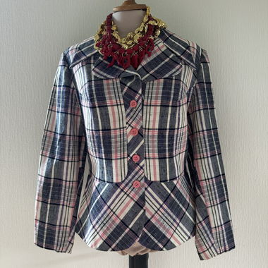 Vintage Karomuster-Blazerjacke rosa und blau