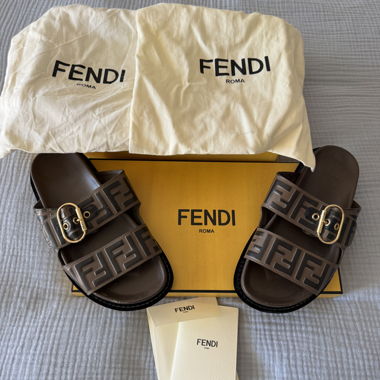 Fendi Brown Logo Sandals