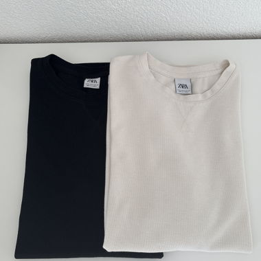 2x T-Shirt Zara Beige und Schwarz