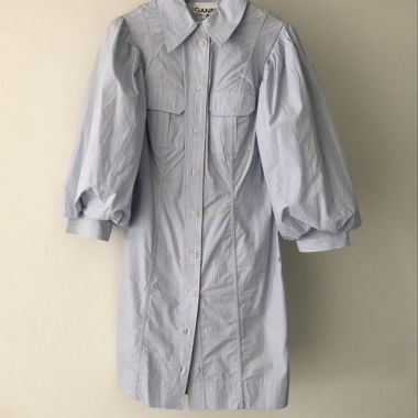 GANNI Mini Hemdblusenkleid gestreift aus Bio-Baumwolle 34