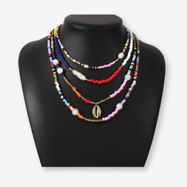 Mehrlagige Kunstperlen-Halskette im Boho-Stil