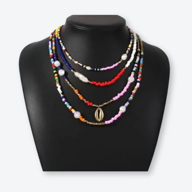 Mehrlagige Kunstperlen-Halskette im Boho-Stil