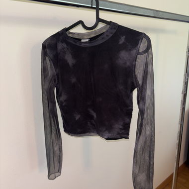 Black Mesh Long-Sleeve Top