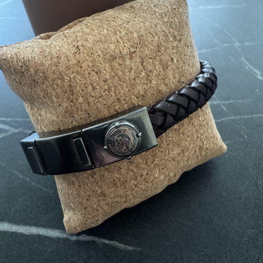 Bracciale in pelle intrecciata nera
