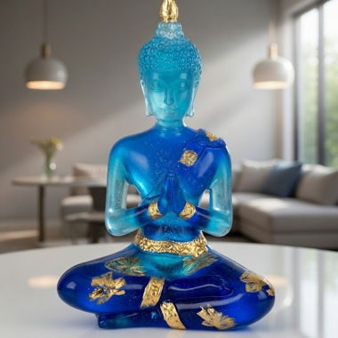 Statuette Bouddha en resine bleu