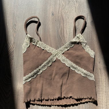 Brown lace crop top