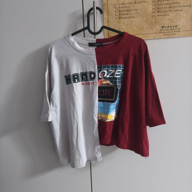 T-shirt asymétrique bicolore graphique