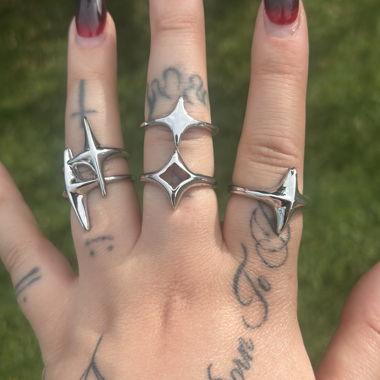 Gothic Star Ring Set Silver Y2K