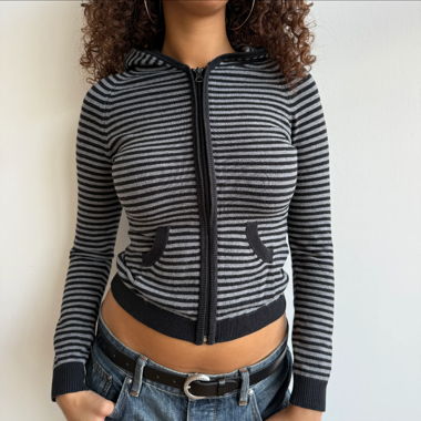 Cardigan con zip e cappuccio a righe