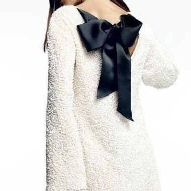 Mini White Sequins Dress with Black Bow Size S 36