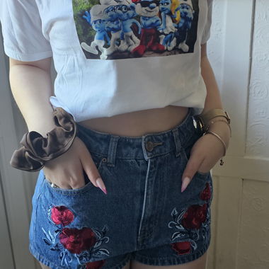 Smurf print and denim shorts set