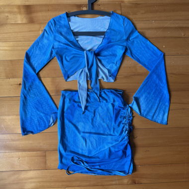 Blue two-piece set tied top and Shein skirt