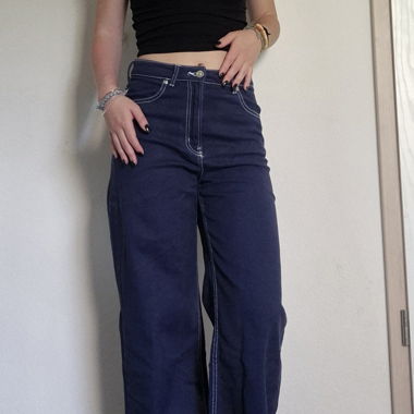 dark blue wide pants
