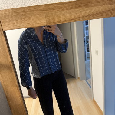 Blue-grey check blouse