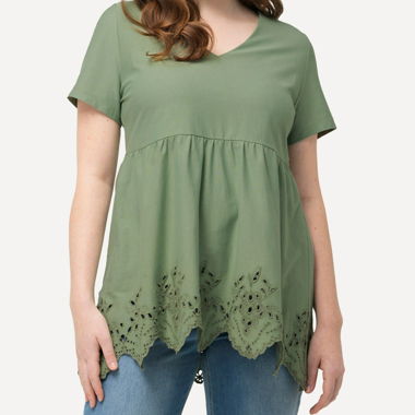 Top da donna verde oliva con ricami