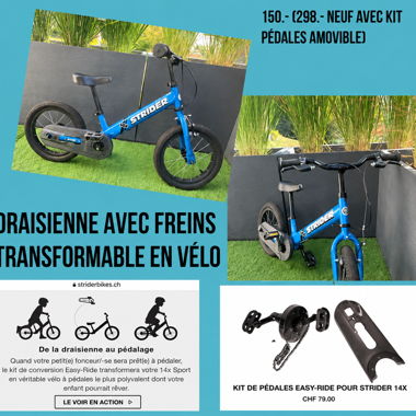 Balance bike with brakes transformable into a bicycle