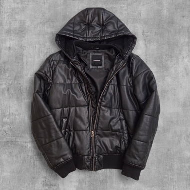 Doudoune homme en faux cuir avec capuche - S